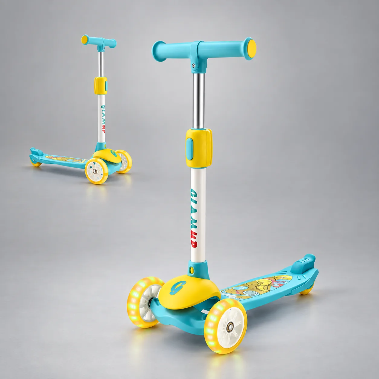 Kids scooter model 1011 in aqua blue and yellow